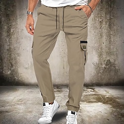 Light in the box Voor heren Cargohosen Broek Trekkoord Elastische taille Meerdere zakken Effen Draagbaar Buiten Dagelijks KamperenWandelen Modieus Klassiek Zwart Khaki