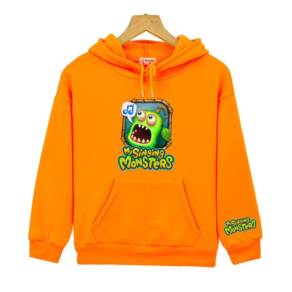 Rice grain childrens clothing factory direct sales My Singing Monsters Cartoon Game Hoodies Groen Grafische print Kindersweatshirts Fleece met capuchon Jongens/meisjes Truien hoodies voor jongens hoodies meisjes 130 lichtblauwe kleur