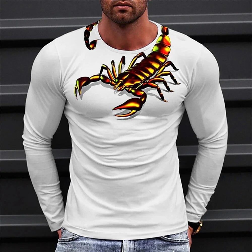 Nihao Nieuwe Herfst Mannen T-shirt Dier 3D Print Schorpioenen O-hals Lange Mouw Mode Mannen Shirt Casual Straat Oversized T-shirt XXXL