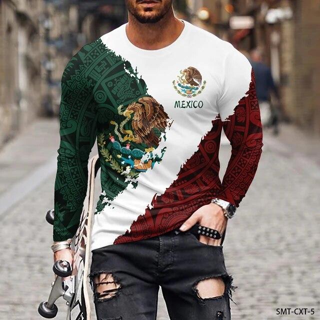 ETST 03 Mexicaans patroon 3D-print heren T-shirt met ronde hals Casual lange mouw Plus maat trui Mode herenkleding XL