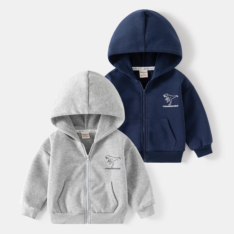 KIDSW Kinderjas met ritssluiting 2023 Jongens casual hoodie met dinosauruscapuchon 90cm grijze kleur