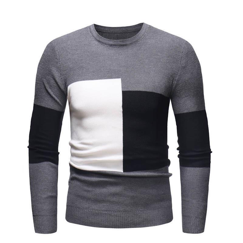 Mi-Fashion Nieuwe trui heren driekleurige gesplitste gebreide slim-fit dunne modetrendsweater M grijs