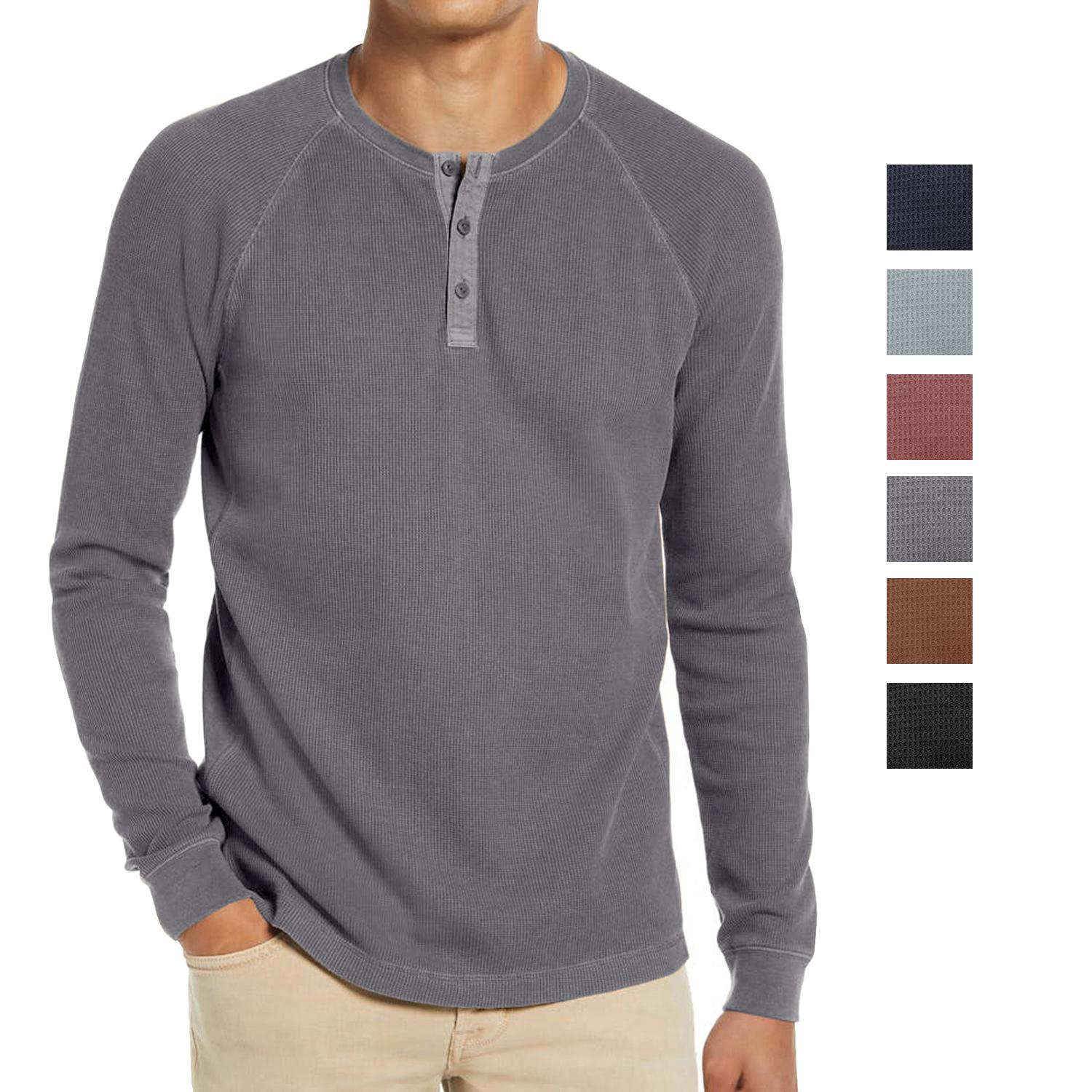 Big Thumb Heren T-shirt met lange mouwen, wafel, ronde hals, Henley-shirts, lente, herfst, vrijetijdskleding, winter, comfortabel ondershirt, stijlvol shirt S kaki