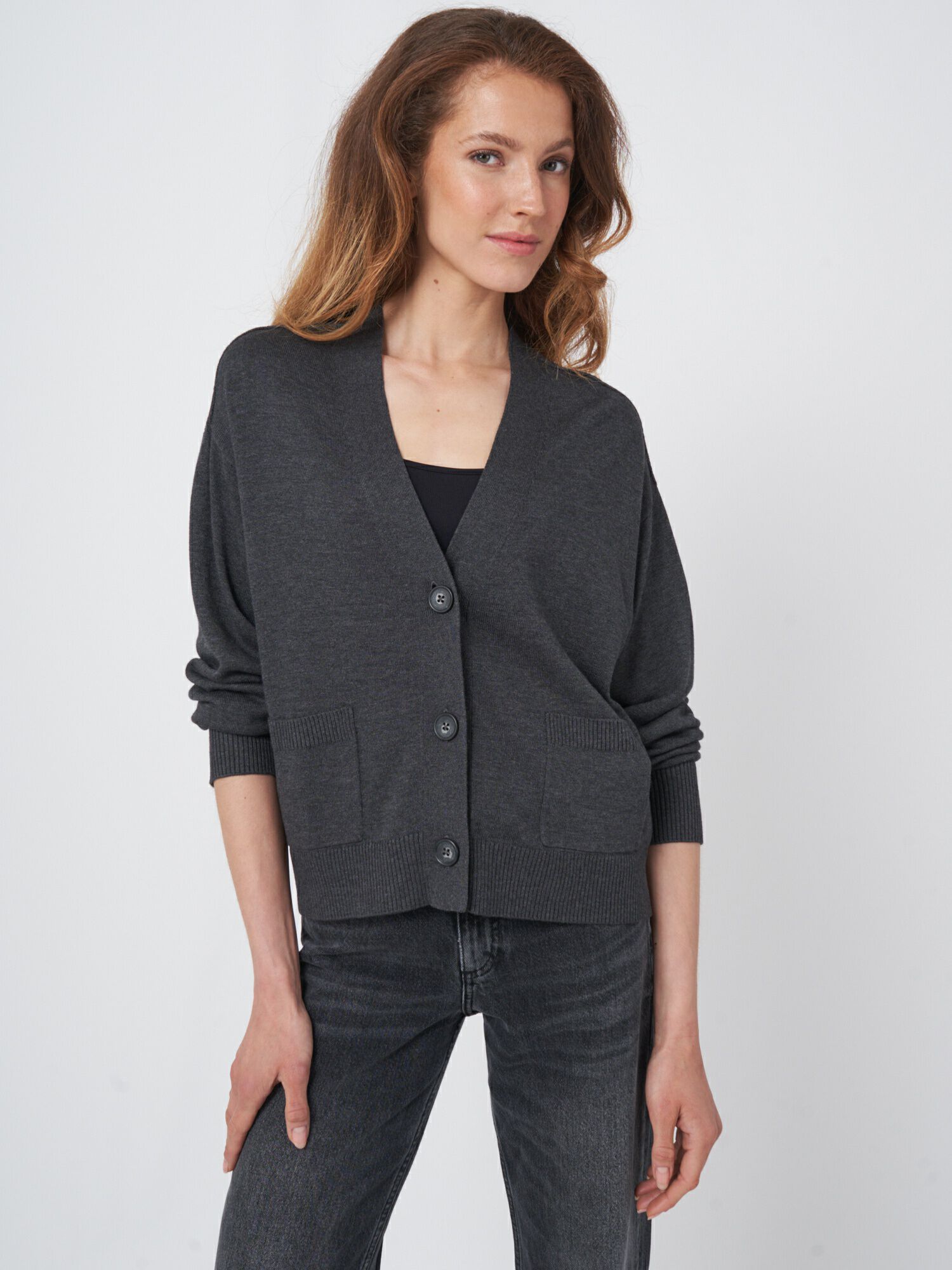 REPEAT cashmere Boxy vest met oversized knopen van katoenmelange