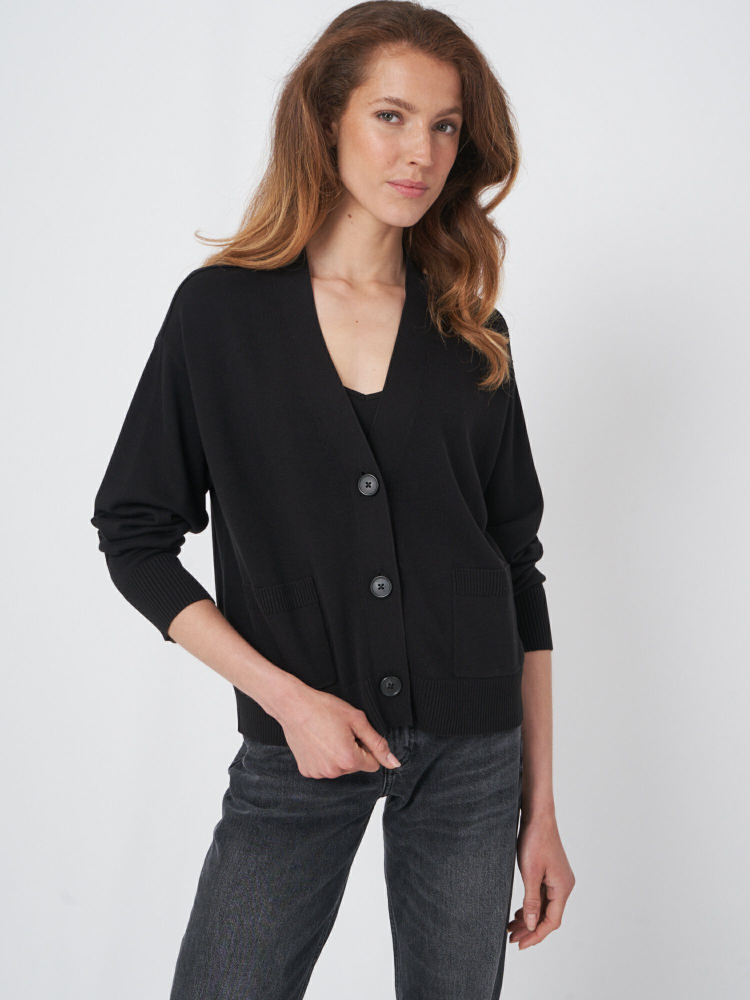 REPEAT cashmere Boxy vest met oversized knopen van katoenmelange