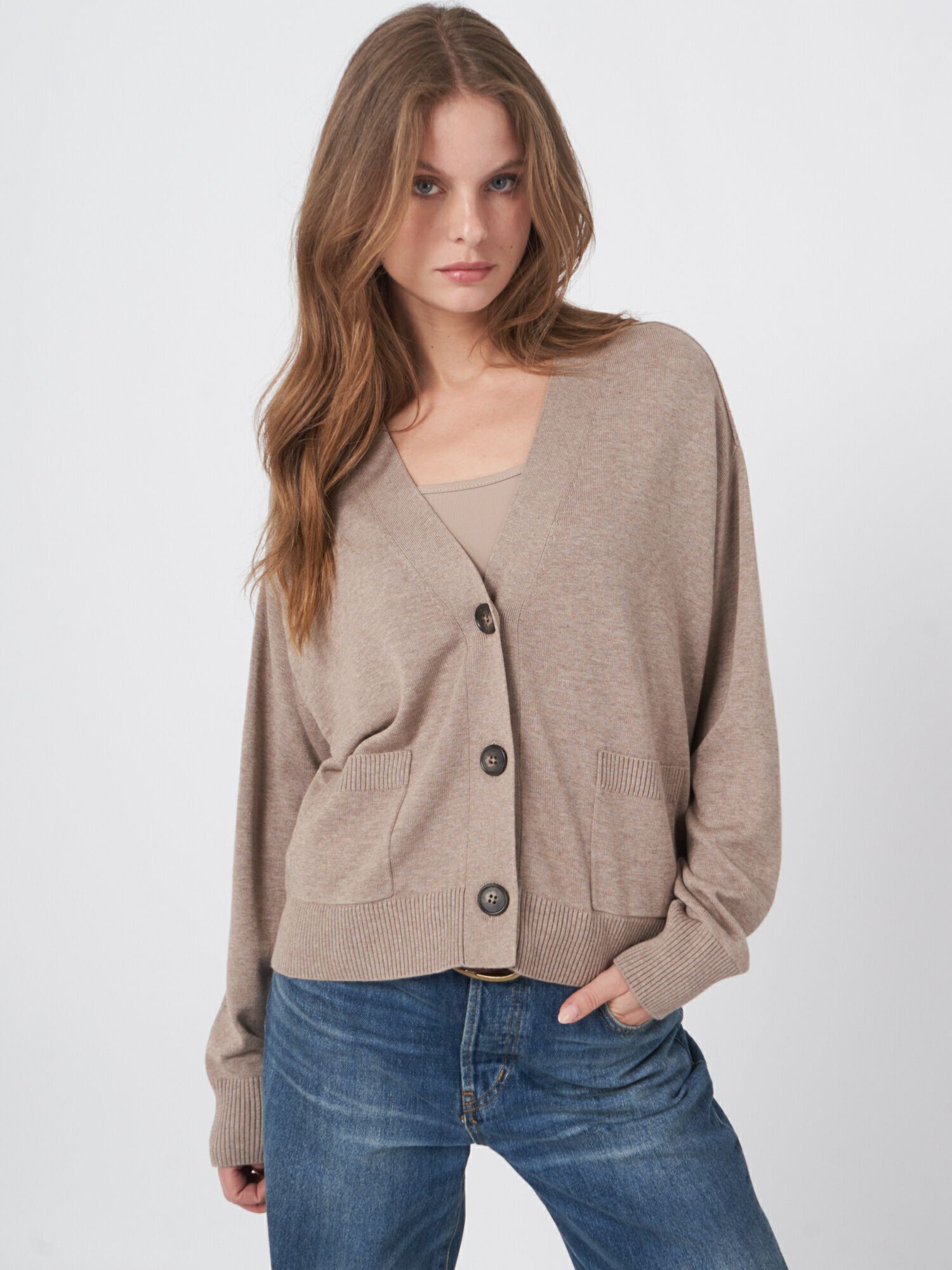 REPEAT cashmere Boxy vest met oversized knopen van katoenmelange