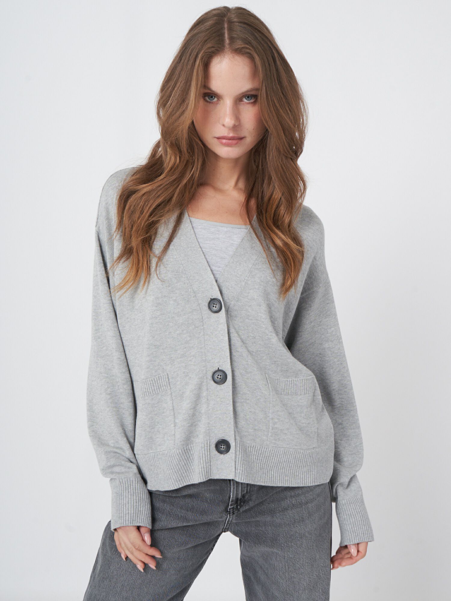 REPEAT cashmere Boxy vest met oversized knopen van katoenmelange