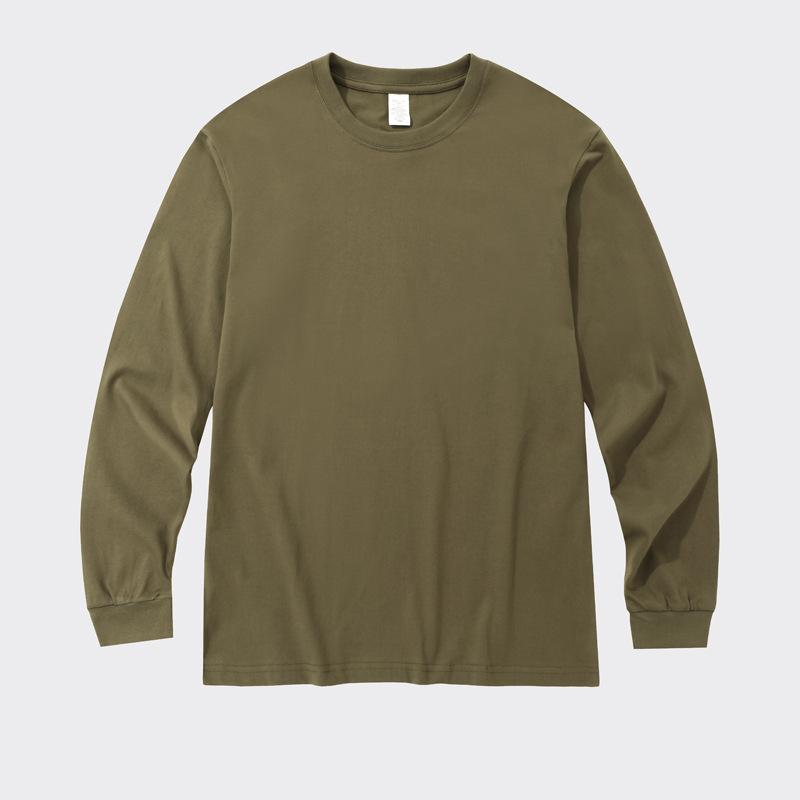 HerSight Puur katoenen top met lange mouwen, lente herfst T-shirt voor heren, casual O-hals, effen kleur basisoverhemden M