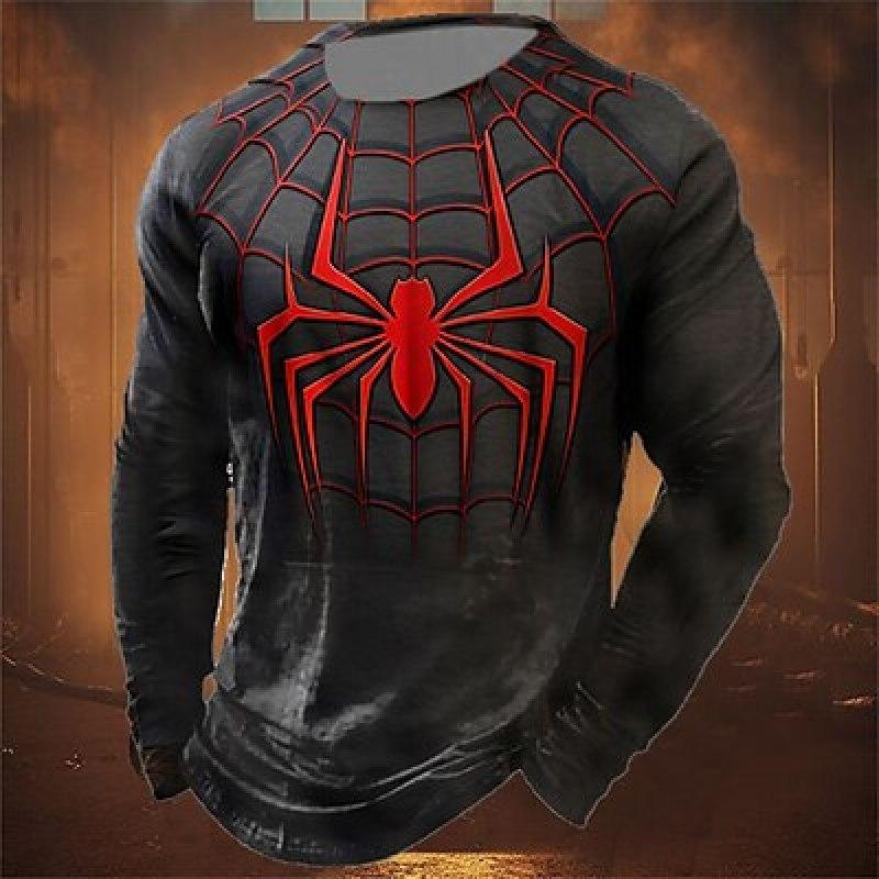 ETST 03 Grafische Spider Casual heren 3D-print T-shirt Tee Sport Outdoor Vakantie T-shirt Lange mouw Ronde hals Shirt Kledingkleding S