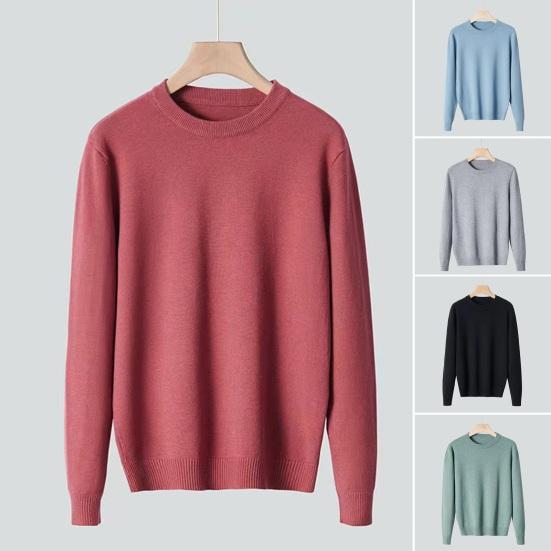 GETIFIT Heren Herfst Winter Trui O-hals Lange mouw Breien Tops Geribbelde zoom Effen kleur Truien Thermische tops L roze