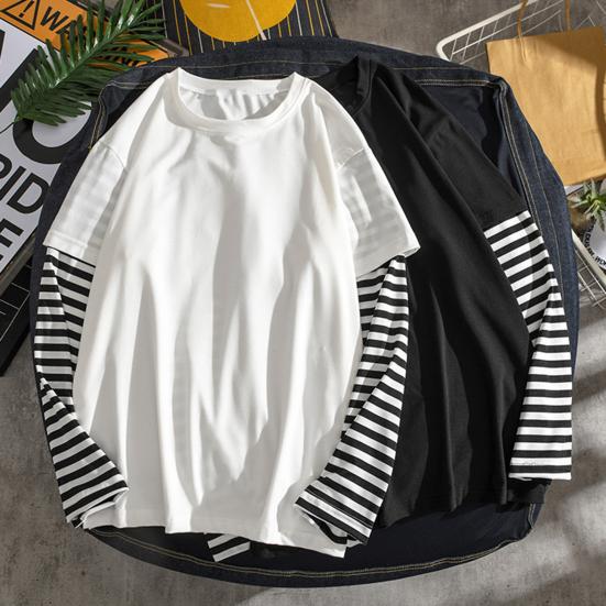 MR91EY Studentenoverhemd Nep tweedelig O-hals Eenvoudig casual lentetopje voor school 2XL zwart
