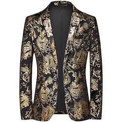 Light in the box Voor heren Cocktail kledij Blazer Bruiloft cocktail Alle seizoenen Polyester Bloemig Enkele knoopsluiting twee knopen Blazer Zilver Goud