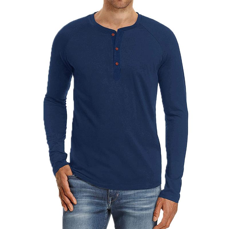 GRK Herenoverhemd met lange mouwen, effen, casual onderhemd, slim-fit heren-T-shirt met ronde hals S marineblauwe kleur