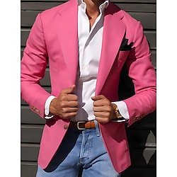 Light in the box Voor heren Cocktail kledij Blazer Ceremonie Bruiloft Zakelijke kleding Modieus Casual Lente Herfst Polyester TR Effen Zak Casual / Dagelijks Enkele rij knopen Blazer Licht Roze Geel Blozend Roze