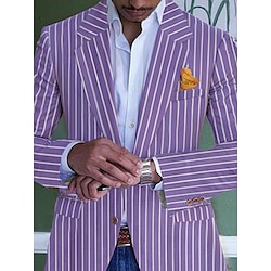 Light in the box Voor heren Blazer Formele avonden Bruiloft Verjaardagsfeest Modieus Casual Lente Herfst 95% Polyester 5% Spandex Gestreept Zak Casual / Dagelijks Enkele rij knopen Blazer Blozend Roze blauw Oranje