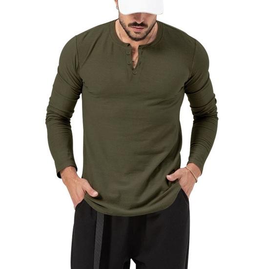 YH66GW Heren Zomer Lente Top Ronde Hals Effen Kleur Slim Fit Trui Lange Mouw Zacht Middenlengte Onderkant Heren T-shirt 2XL legergroene kleur