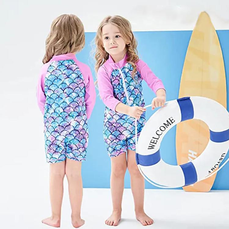 RichBaby 3-10 jaar kindermeisjes zeemeermin Rash Guard-badmode met ritssluiting UPF 50+ badpak met lange mouwen 100cm roze