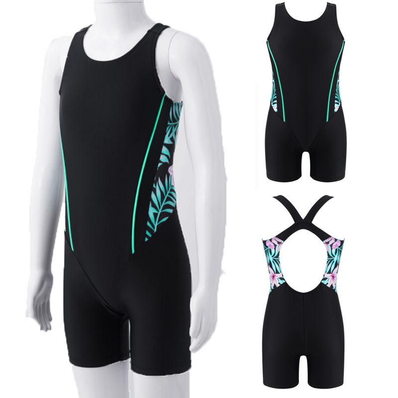 ZDHoor Kinderen Meisjes Eendelig Mouwloos Ronde Hals Shorty Wetsuit Badpak Badmode Badpak 7-8 Years zwart/groen