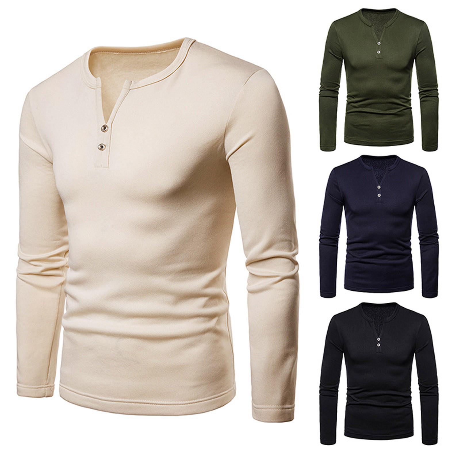 Timoduizhang Heren herfst winter casual geborstelde V-hals met lange mouwen en basisshirt met topblouse L