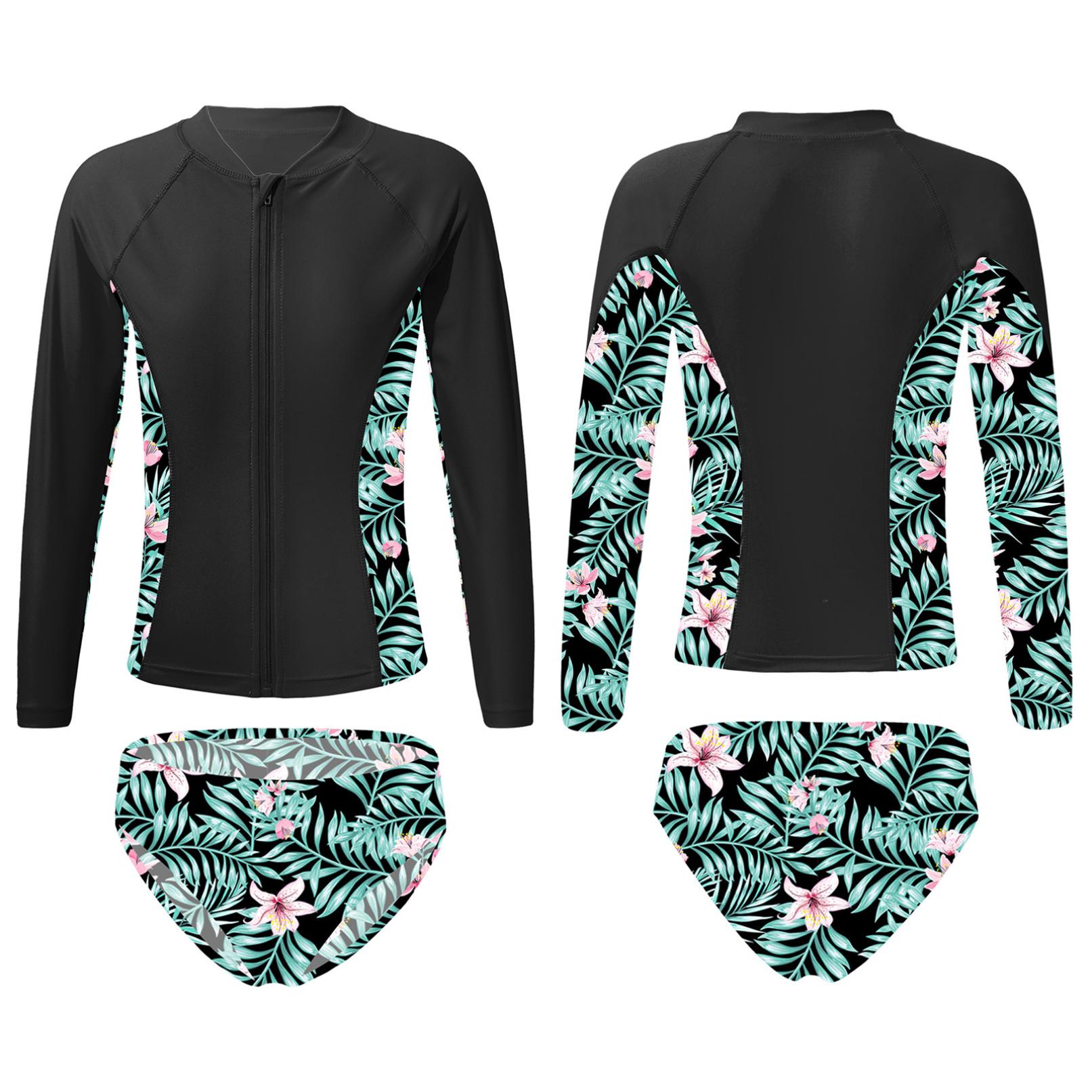 YONGHS Tweedelig zwempak voor meisjes, UV-bescherming, zwemkleding met lange mouwen, Rash Guard tankini-badkleding 5-6 Years meer groene kleur