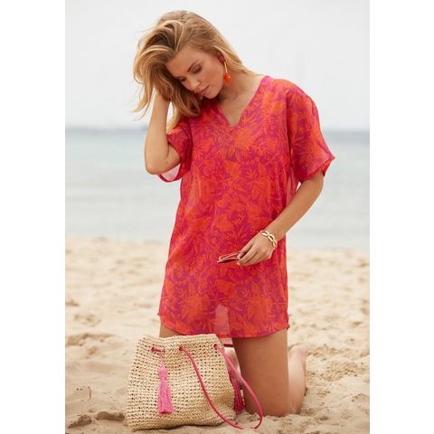 Venice Beach Chiffon tuniek met bloemprint, strandjurk, modieus, cover-up