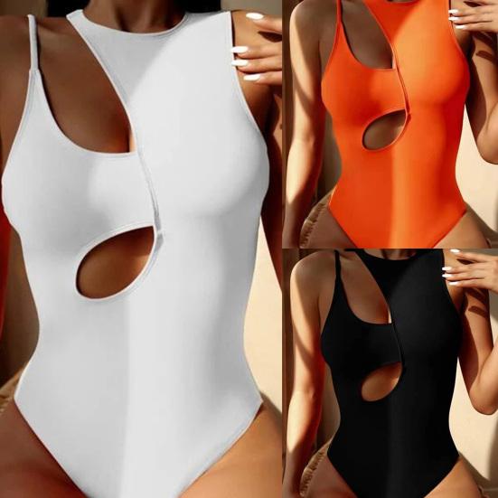 Inner Beauty Show Onregelmatige holle ontwerp meisjes Monokini Multi-line gewatteerde enkele schouderriem uit één stuk M wit