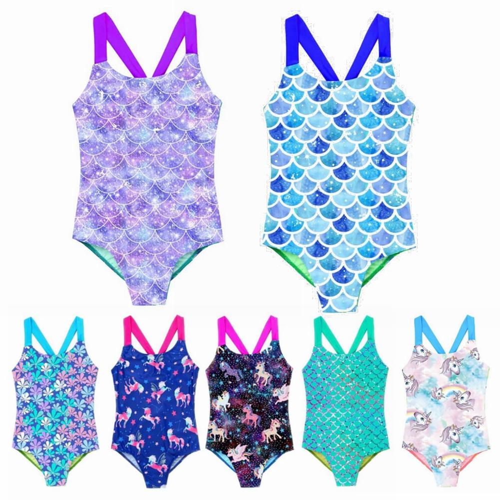 Sywiyi Kids Girls Swimsuit Swimwear One piece Sleeveless Bodysuit for Kids Bathing Suits Brazilian Beachwear Swim Leotard Rash Guards 5-6 Years helder roze/blauw