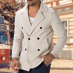 Light in the box Voor heren Blazer Casual / Dagelijks Gevoerd Traditioneel / Klassiek Lente Herfst winter Wollen doek Effen / effen kleur Standaard Casual / Dagelijks Dubbele rij knopen Blazer Zwart Wit Kameel