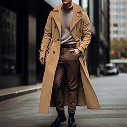 Light in the box Voor heren Lange trenchcoat Buiten Alledaagse kleding Herfst winter Polyester Lichtgewicht bovenkleding Kleding Modieus Streetwear Effen Strijkijzer Dubbele rij knopen