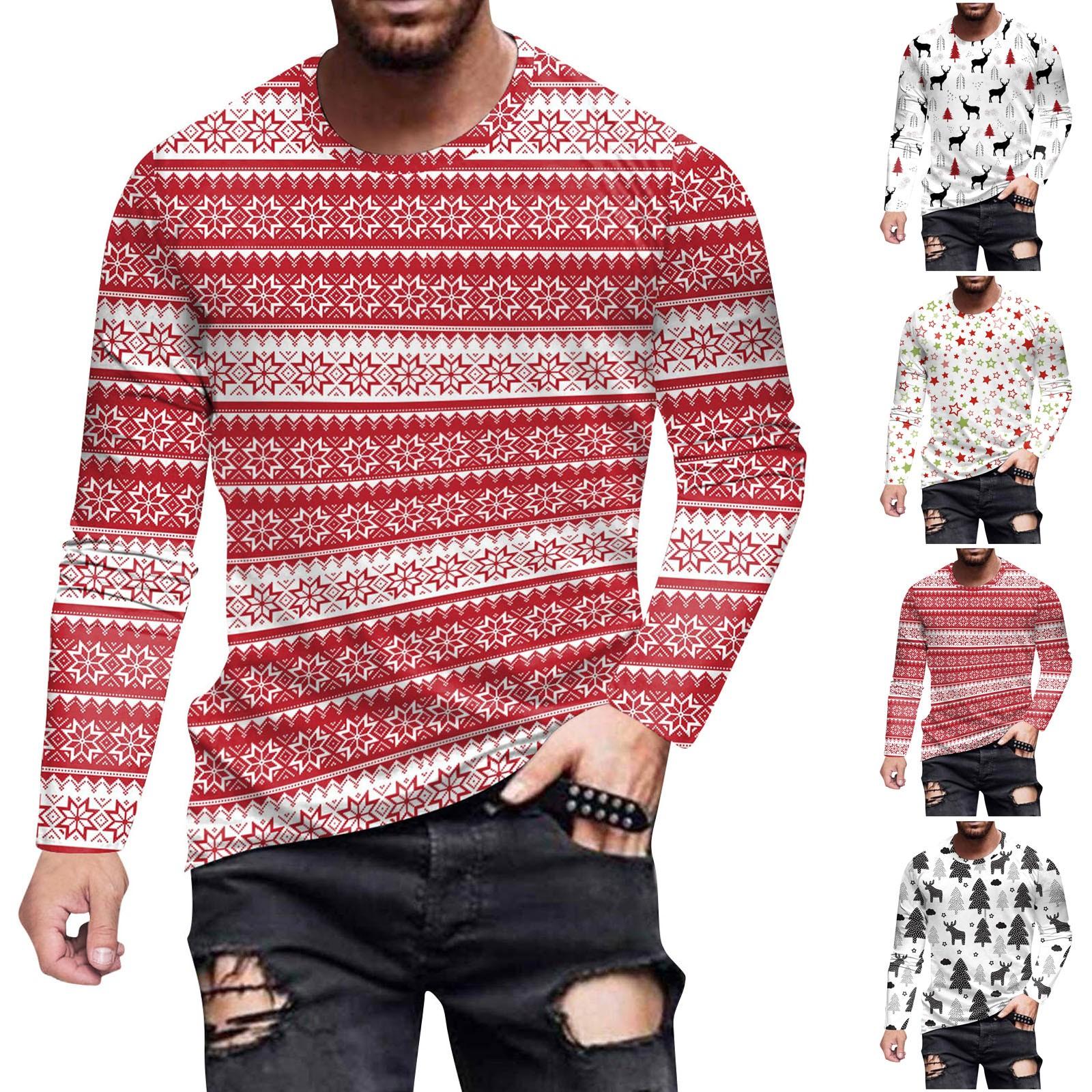 Timoduizhang Herenmode casual kerst bedrukte shirts met lange mouwen en O-hals tops blouse XL grijze kleur