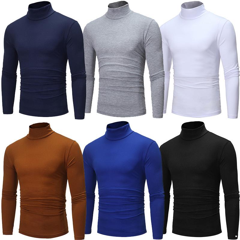 Sywiyi Basisoverhemden voor heren Effen coltrui Overhemden met lange mouwen Slim-fit overhemden met hoge hals Casual thermische warme T-shirts Pullover-sweateroverhemden S zwart