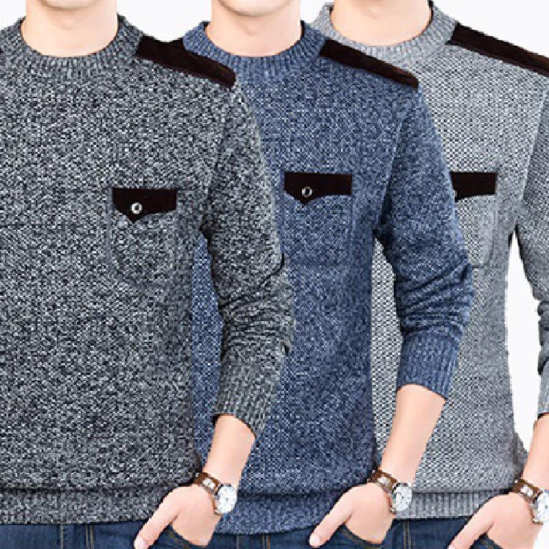 JOR MALL Herenmode Truien Slim Fit Warme Trui Truien Truien Herfst Winter O-hals Kleding M blauw