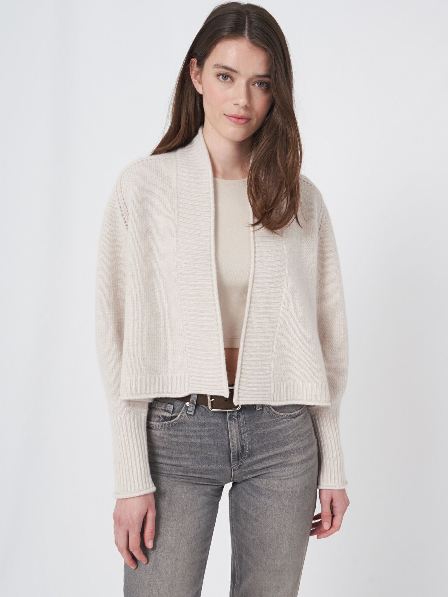 REPEAT cashmere Kort wollen vest met pointelle details