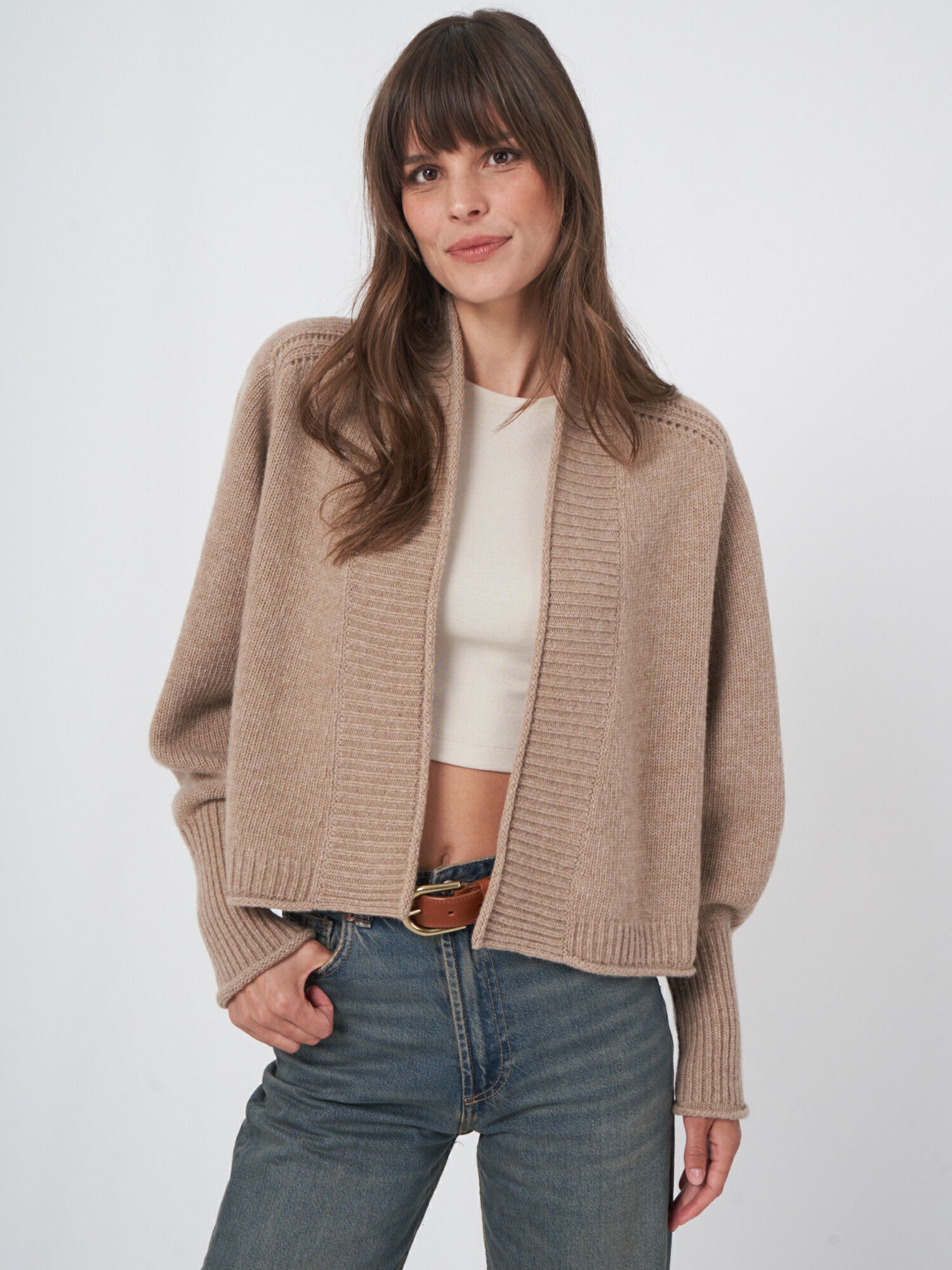 REPEAT cashmere Kort wollen vest met pointelle details