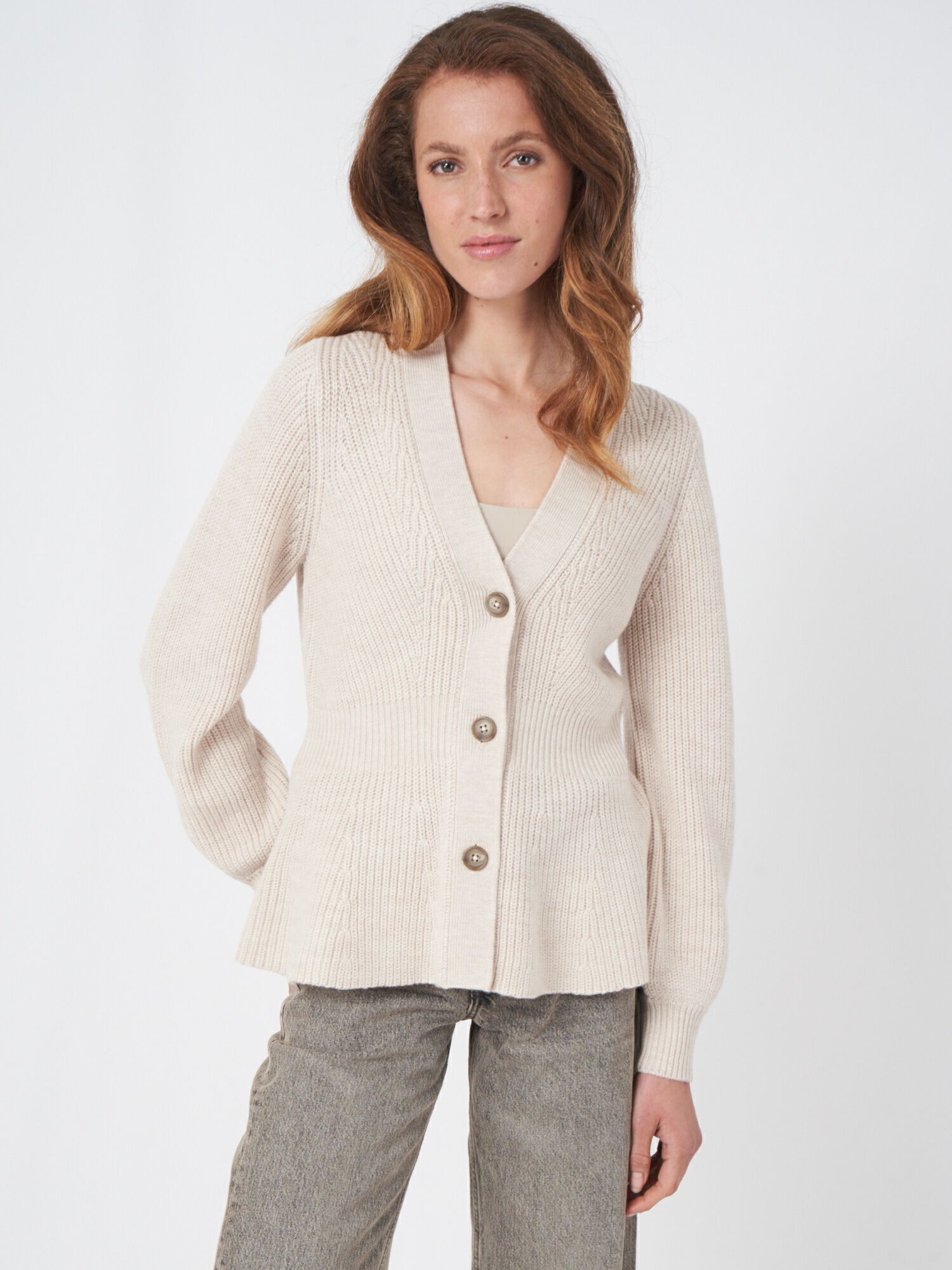 REPEAT cashmere Merino wollen peplum vest met knopen