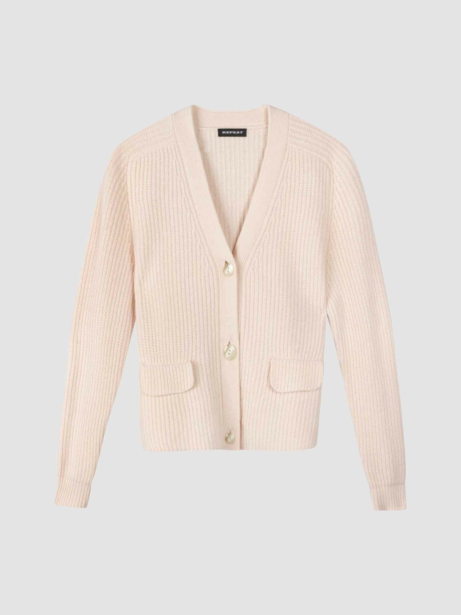 REPEAT cashmere Korte ribgebreide cardigan van Italiaanse wol