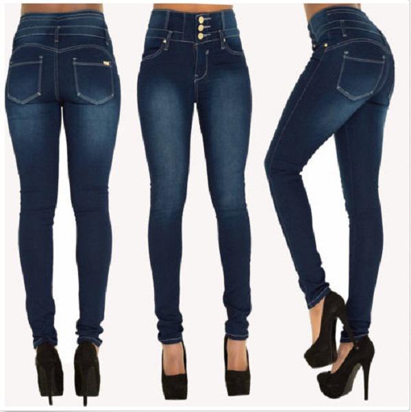 Fahion Jeans S - XXL 2018 Skinny Thin Hoge Taille Potlood Broek Vrouwen Elastisch Sexy Denim Jeans Broek xxl blauw