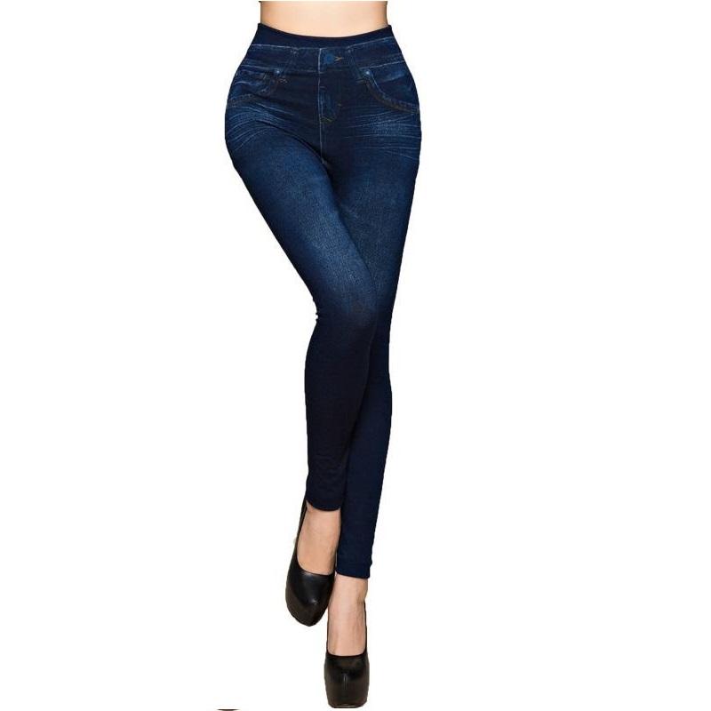 Ayseguney Women Wear Slanke dames faux denim jeans bedrukte leggings casual dameskleding potloodbroek S blauw