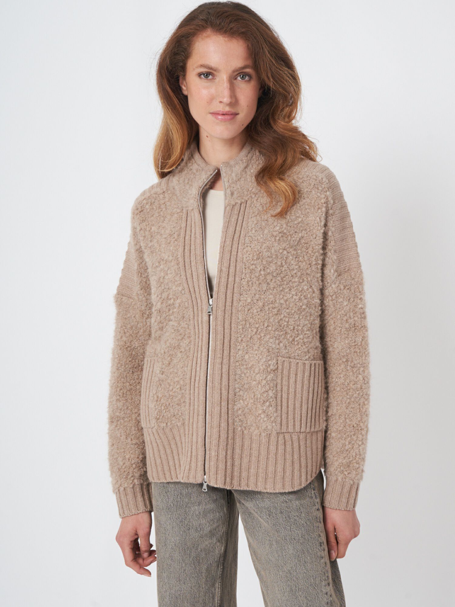 REPEAT cashmere Vest met rits van alpaca wolmix