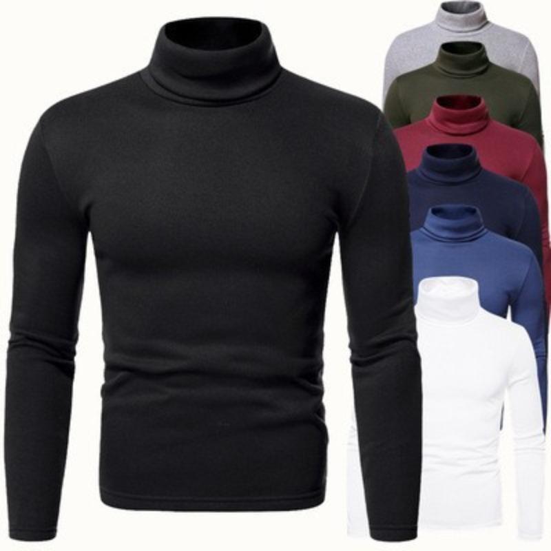 KiKoy Mode Heren Casual Slim Fit Basic Turtleneck Gebreide Trui Hoge Kraag Pullover Mannelijk Dubbele Kraag Herfst Winter Tops XXL wit