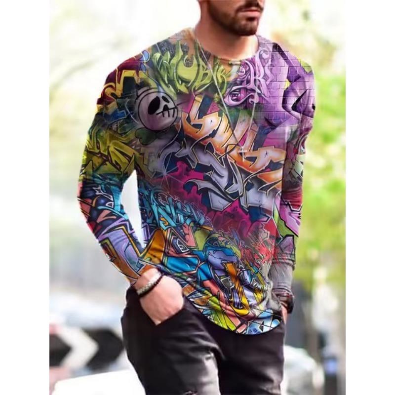 BOLIV MODA Gothic Street Style Hip Hop Rock heren T-shirts met lange mouwen Lente Herfst 3D Printing Jeugdige Vitaliteit Tops Tees Plus Size 6XL S