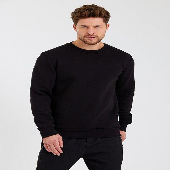 VeramoniCloths Erkek Slim Fit Bisiklet Yaka Sade Baskısız 3 İplik Sweatshirt Siyah s