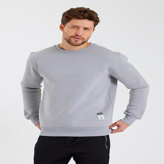 VeramoniCloths Erkek Slim Fit Bisiklet Yaka Sade Baskısız 3 Iplik Sweatshirt Gri s