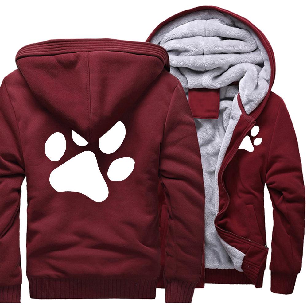 New Young Kawaii Cartoon Hond Poot Print Sweatshirt Mannen Winter Warme Dikker Hoodies Casual Hip Hop Trainingspak Rits Jas Winddichte Jas S