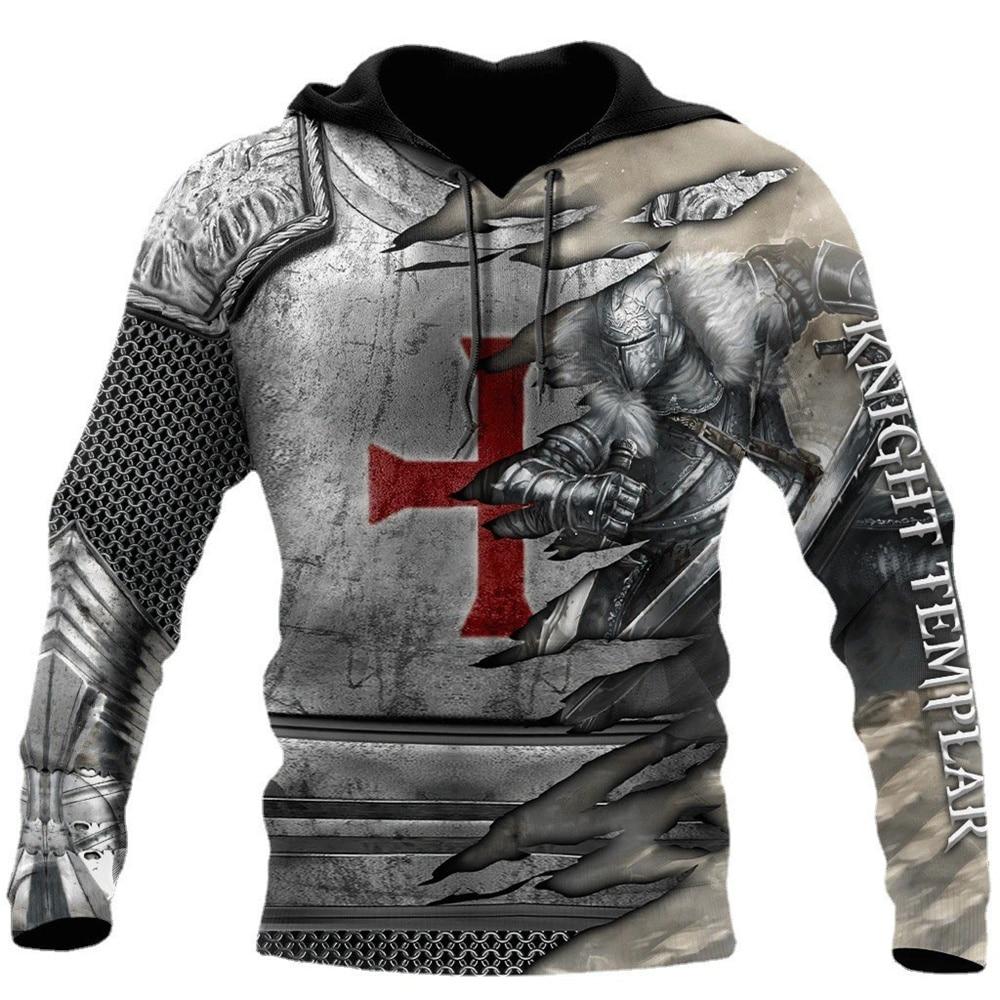 Factory Outlet Clothing Klassieke 3D-geprinte middeleeuwse kleding Heren hoodies Tempeliers Harajuku trendy sweatshirts met capuchon Casual herfstjas Trainingspakken XS