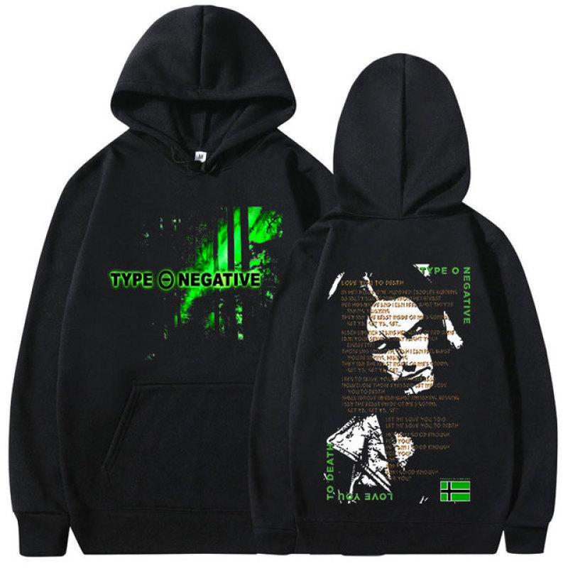 TENJINGE Trendy Type O Negative Love You To Death Hoodie Gothic Metal Rock Band Sweatshirt Heren Casual Hip Hop Oversized Hoodies met lange mouwen M