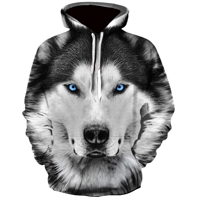 TIP723 Lente Herfst Heren Junior Wolf Hoodie Mode 3D Wolf Afdrukken Losse Streetwear Grappig Dier Straat Hip Hop Casual Sweatshirt XS