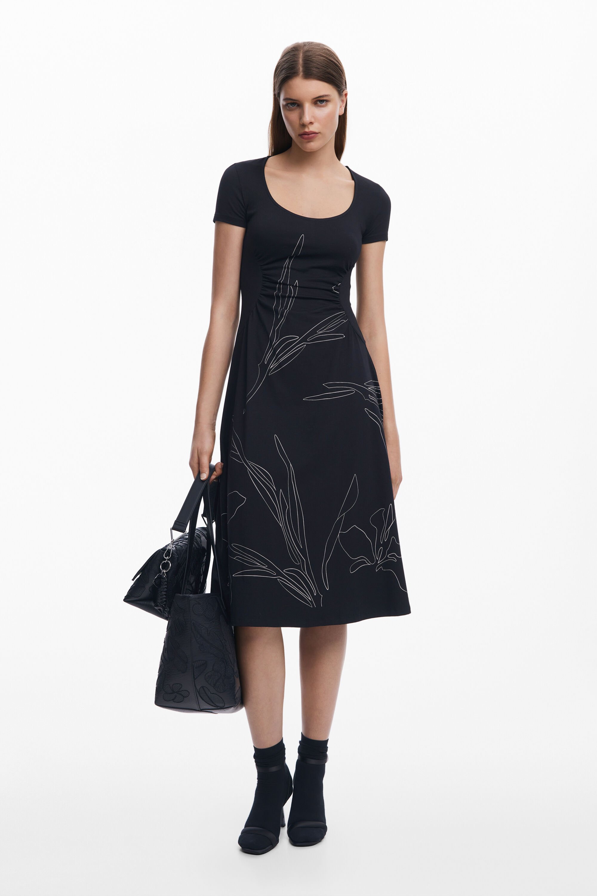 Desigual Midi-jurk met bloemen silhouetten - BLACK