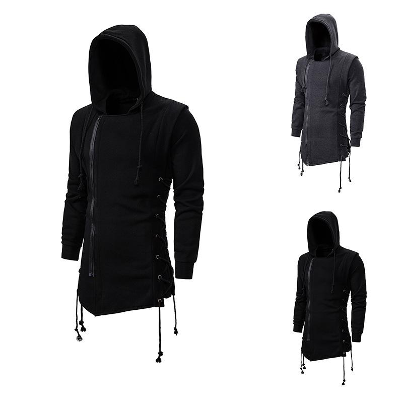 91440607MAC4DCME0U Heren Zwarte Trui Gothic Stijl Assassin's Creed Trui Donker Zwarte Capuchon Jas XXL zwart