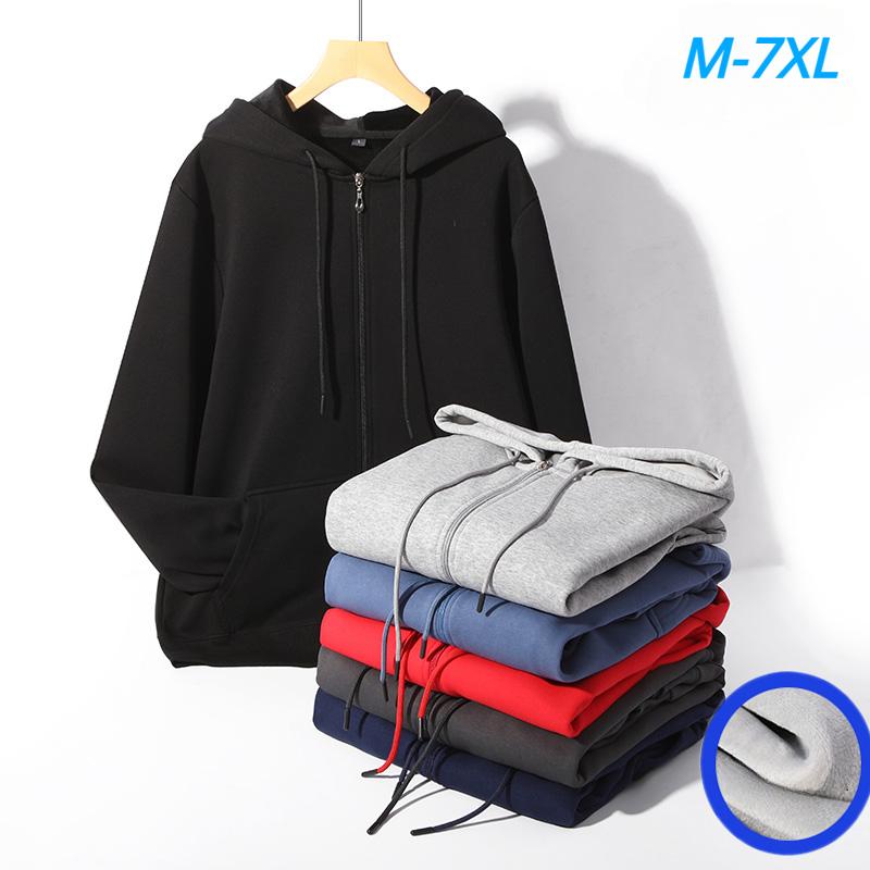 LOVE YOURSELF PLEASE M-7XL Herfst en winter pluche heren casual mode sport rits hoodie groot formaat fleece sweatshirts met capuchon warme jas M zwart